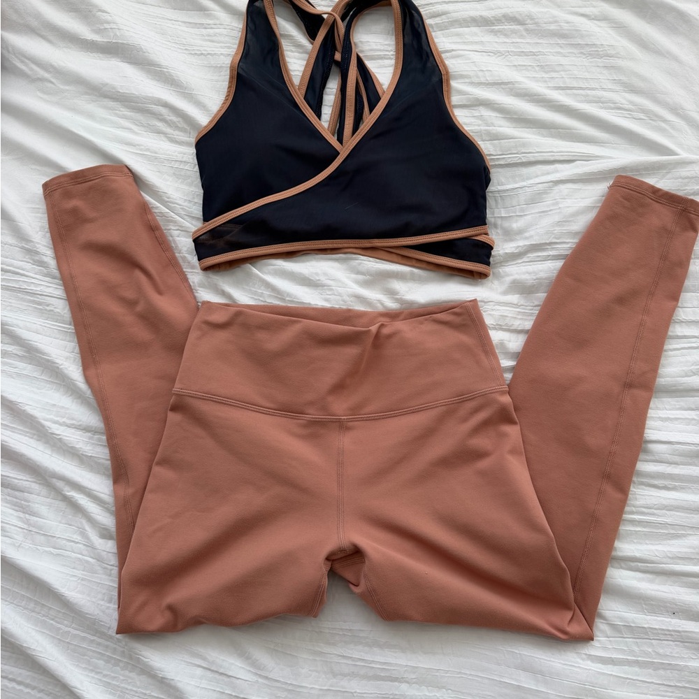 Fabletics Black and Rust Cross-Back Sports Bra